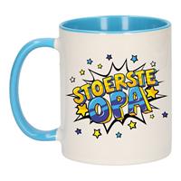 Stoerste Opa Cadeau Koffiemok / Theebeker Wit En Blauw Met Sterren - 300 Ml - Keramiek - Cadeau Beker / Waardering Mok