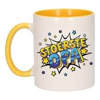 Stoerste Opa Cadeau Koffiemok / Theebeker Wit En Geel Met Sterren - 300 Ml - Keramiek - Cadeau Beker / Waardering Mok