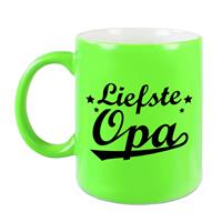 Liefste Opa Tekst Cadeau Mok / Beker - 330 Ml - Neon Groen - Kado Koffiemok / Theebeker