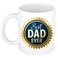 Best Dad Ever Mok Wit Met Blauwe Rozet - 300 Ml - Cadeau Mok / Beker - Vaderdag / Verjaardag