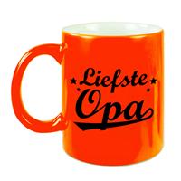 Liefste Opa Tekst Cadeau Mok / Beker - 330 Ml - Neon Oranje - Kado Koffiemok / Theebeker