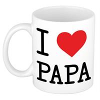 I Love Papa Wit Met Rood Hartje Koffiemok / Beker 300 Ml - Keramiek - Cadeau Voor Vaderdag / Verjaardag