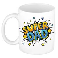 Super Dad Cadeau Koffiemok / Theebeker Wit Met Sterren - 300 Ml - Keramiek - Vaderdag - Cadeau / Bedankje Dad