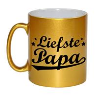 Liefste Papa Tekst Cadeau Mok / Beker - Vaderdag - 330 Ml - Goudkleurig - Kado Koffiemok / Theebeker