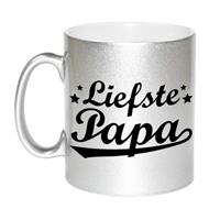 Liefste Papa Tekst Cadeau Mok / Beker - Vaderdag - 330 Ml - Zilverkleurig - Kado Koffiemok / Theebeker