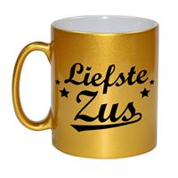 Liefste Zus Tekst Cadeau Mok / Beker - 330 Ml - Goudkleurig - Kado Koffiemok / Theebeker