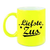 Liefste Zus Tekst Mok - Neon Geel - Familie Cadeau Mok / Beker - 330 Ml - Verjaardag / Bedankt Cadeau