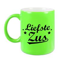 Liefste Zus Tekst Mok - Neon Groen - Familie Cadeau Mok / Beker - 330 Ml - Verjaardag / Bedankt Cadeau