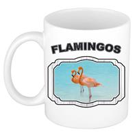 Dieren Liefhebber Flamingo Mok 300 Ml - Kerramiek - Cadeau Beker / Mok Flamingo Vogels Liefhebber