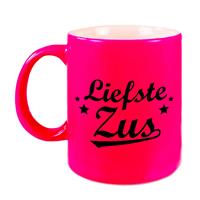 Liefste Zus Tekst Mok - Neon Roze - Familie Cadeau Mok / Beker - 330 Ml - Verjaardag / Bedankt Cadeau