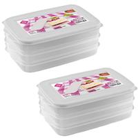 6x Vleeswarendoos Voedsel Bewaarbakjes Transparant/wit - 26 X 16 X 10 Cm- Vleeswaren Bakjes - Broodbeleg Bewaardoos