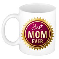 Best Mom Ever Mok Wit Met Rozet - 300 Ml - Cadeau Mok / Beker - Moederdag / Verjaardag
