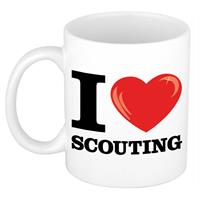 I Love Scouting Wit Met Rood Hartje Koffiemok / Beker 300 Ml - Keramiek - Cadeau Voor Scout / Scouting Liefhebber