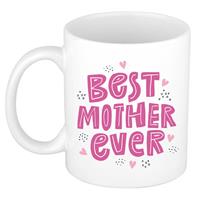 Best Mother Ever Mok Wit Met Roze Letters En Hartjes - 300 Ml - Cadeau Mok / Beker - Moederdag / Verjaardag
