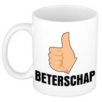 Beterschap Duimpje Omhoog Cadeau Koffiemok / Theebeker Wit - 300 Ml - Keramiek - Cadeau Beker / Beterschap Mok