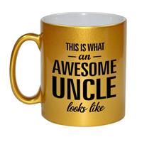 This Is What An Awesome Uncle Looks Like Cadeau Mok / Beker - 330 Ml - Goudkleurig - Verjaardag - Kado Mok / Beker