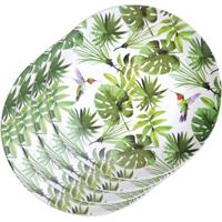 4x Melamine Borden Tropische Print/wit 25 Cm - Ontbijtborden - Servies Voor Peuters/kleuters/kinderen