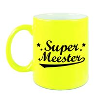 Super Meester Cadeau Mok - 330 Ml - Neon Geel - Meesterdag/einde Schooljaar Cadeau