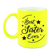 Best Sister Ever Cadeau Mok / Beker - Neon Geel - 330 Ml - Verjaardag / Bedankje - Kado Voor Zus / Zusje