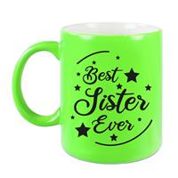 Best Sister Ever Cadeau Mok / Beker - Neon Groen - 330 Ml - Verjaardag / Bedankje - Kado Voor Zus / Zusje