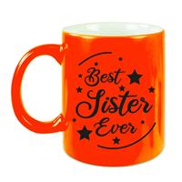 Best Sister Ever Cadeau Mok / Beker - Neon Oranje - 330 Ml - Verjaardag / Bedankje - Kado Voor Zus / Zusje