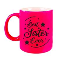 Best Sister Ever Cadeau Mok / Beker - Neon Roze - 330 Ml - Verjaardag / Bedankje - Kado Voor Zus / Zusje