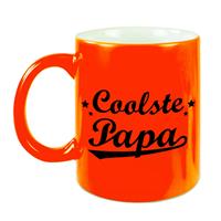 Coolste Papa Tekst Cadeau Mok / Beker - Neon Oranje - 330 Ml - Vaderdag / Verjaardag