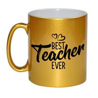 Best Teacher Ever Mok / Beker Goud Met Hartjes - 330 Ml - Cadeau Juf / Meester / Leraar / Lerares