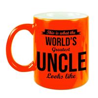 Oom Cadeau Mok / Beker This Is What The Worlds Greatest Uncle Looks Like - Neon Oranje - Verjaardag / Bedankje