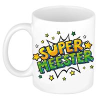 Super Meester Cadeau Koffiemok / Theebeker Wit Met Sterren - 300 Ml - Keramiek - Cadeau / Bedankje Meester