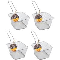 4x Stuks Zilver Patat/snack Serveermandjes/frietmandjes 14 Cm - Tafeldecoratie - Patat/snack Serveren In Een Mandje
