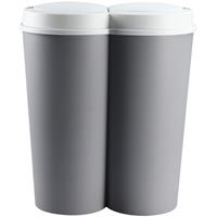DEUBA Mülleimer 50 L Duo 2fach Trennsystem 2x25L Druckknopf-Automatik Küche Abfalleimer Müllbehälter Mülltrennung Büro grau - grey - gris