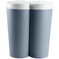DEUBA Mülleimer 50 L Duo 2fach Trennsystem 2x25L Druckknopf-Automatik Küche Abfalleimer Müllbehälter Mülltrennung Büro blau - blue - bleu
