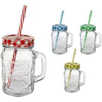 SPETEBO Trinkglas mit Deckel und Trinkhalm - 4er Set - je 1x gelb, grün, rot und blau