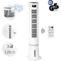 TECVANCE Air Cooler - Ventilator mit Wasserkühlung, Fernbedienung, Timer (9 Stunden) & 3 Stufen, Turmventilator, Säulenventilator mit Eiswürfel-Fach,