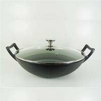 Relance wadjan / wok met glazen deksel - gietijzer 36cm zwart