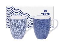 Tokyo Design Studio Blaues Becherset - Nippon Blue - 2 Stück 8,5 x 10,2 cm - 380 ml - Wellen & Punkte