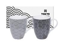 Tokyo Design Studio Schwarzes Tassen-Set Nippon Black - 2 Stück 8,5 x 10,2 cm - 380 ml - Wellen / Punkte