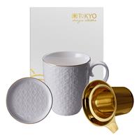 Tokyo Design Studio Weiß / Goldenes Becher-Set Streifen - Nippon Weiß - 380ml
