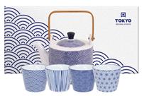 Tokyo Design Studio Nippon Blue - Thee Set Punten - 12x13cm 0.8lt - met 4 Cups Lines-Star-Dots-Wave