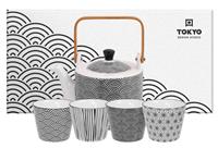 Tokyo Design Studio - Nippon Black - Tee-Set Points - 12 x 13cm 0.8lt - mit 4 Tassen Linien-Sterne-Punkte-Wellen