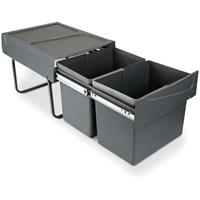 EMUCA Recyclingbehälter für Küche, 2 x 15 L, Unterseitigbefeistigung, manuelle Extraktion, Stahl und Kunststoff, Anthrazitgrau. - 