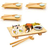 Dune Design 4x Japanisches Sushi Brett 27x16x4 Bambusplatten braun