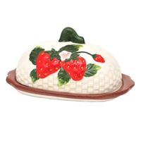 Neuetischkultur Butterdose Keramik Erdbeer-Relief bunt