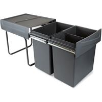 EMUCA Recycle Recyclingbehälter für Küche, 2 x 20 L, Unterseitigbefeistigung und manuelle Extraktion., Anthrazitgrauer Kunststof