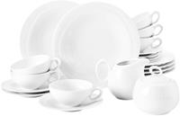 Seltmann Weiden Teeservice Trio, (Set, 20 tlg., 6 x Trio Teetasse 0,14 l weiß 6 x Trio Untertasse zur Teetasse 13 cm weiß 6 x Trio Brotteller 20 cm weiß 1 x Trio Milchkännchen 6