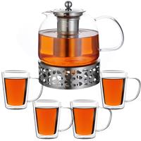 Monzana Teekanne Glas 1,5L mit Stövchen, 4er-Set Teegläser