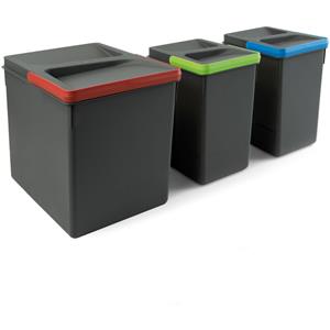 Emuca Kit Van Recycle Keukenlade Prullenbak Kit Recycle Hoogte 266mm, 1x15liter, 2x7liter, Plastic