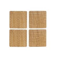 Items Bamboe houten glasonderzetters / onderzetters vierkant 4 stuks -
