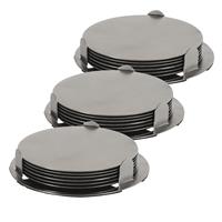 Excellent Houseware 18x onderzetters zilver RVS met houder 8,5 cm voor glazen -